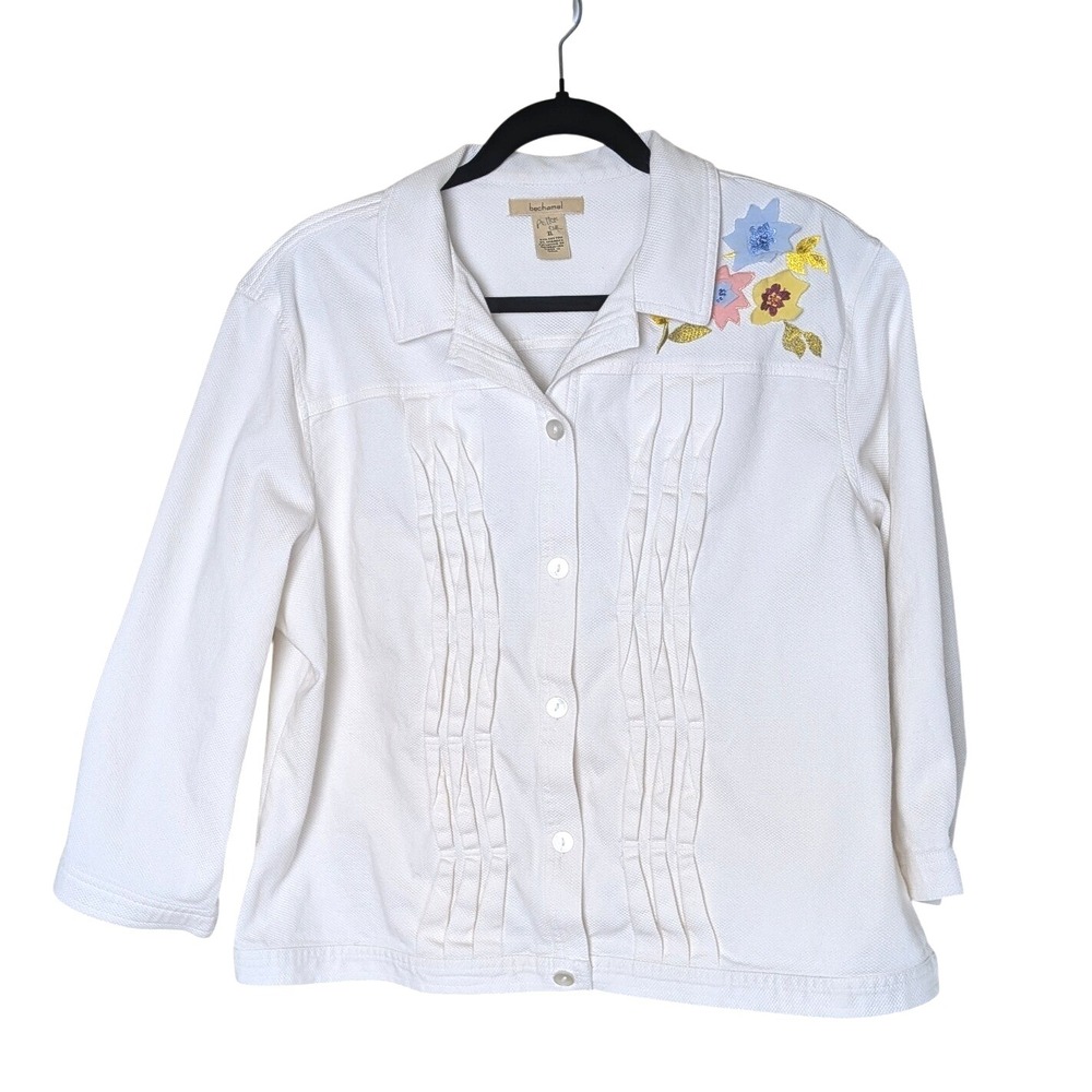 Bechamel White Jacket XL Embroidered Floral Accent Cottage Coastal‎ Granniecore